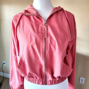 Forever 21 Cropped Zippered Hoodie Pink For Women Size M Long Sleeve Lightweigh